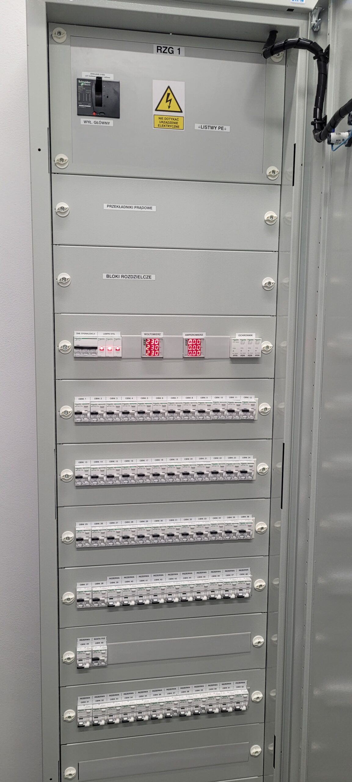 Rozdzielnica elektryczna sieci zasilania w części administracyjnej – Sokołów S.A., Robakowo